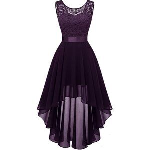 BeryLove Women Grape Chiffon Scoop Neck Sleeveless Lace Cocktail Dress